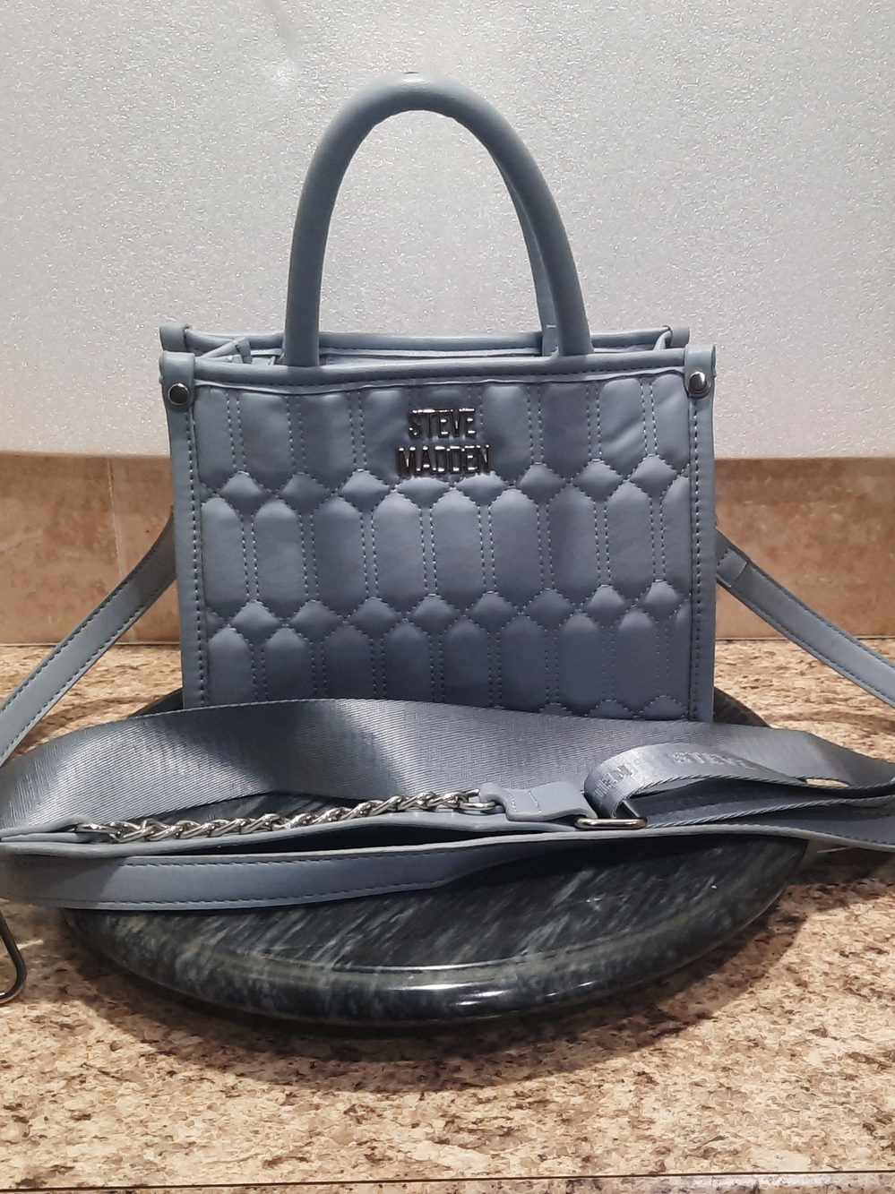Steve Madden Quilted Top-Handle Satchel in Slate Blue